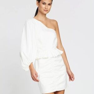 Shona Joy womens One Shoulder grant Ruched Mini dress size 8 white cotton rare!